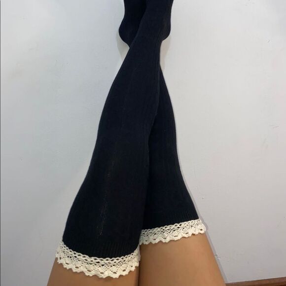 Lace Trim Thigh High Socks​ - Picture 3 of 5